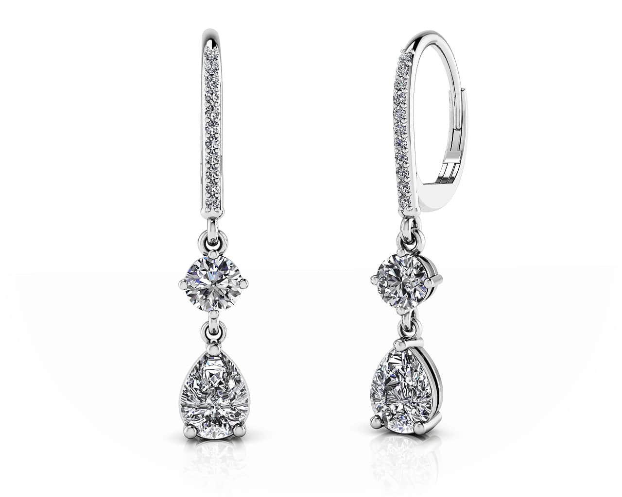 Romantic Pear Shaped Diamond Drop Earrings Diamond with 1.68 ct.(finished) 7x5mm, 1mm, 4.25mm